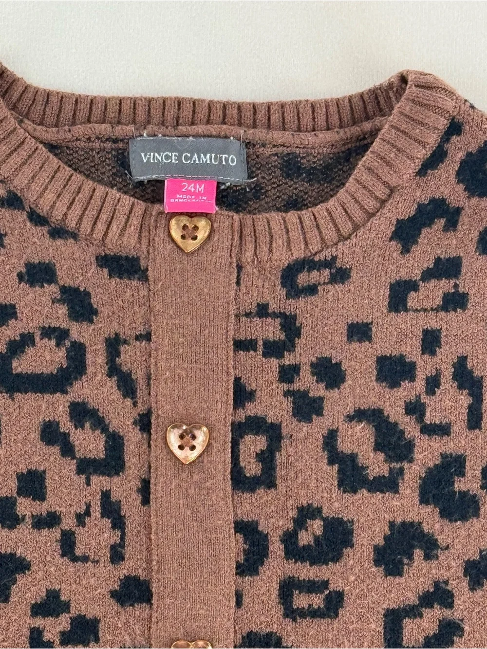 Vince Camuto Girls' Brown and Black Leopard Knit Cardigan Dress